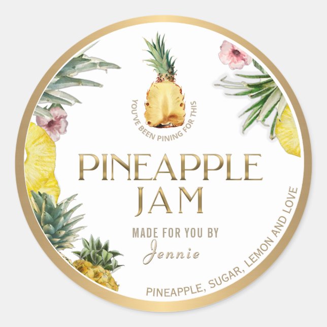 Witty Logo Design Elegant Pineapple Jam Classic Ro Classic Round Sticker (Front)