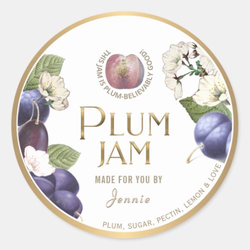 Witty Logo Design Elegant Plum Jam Preserves       Classic Round Sticker