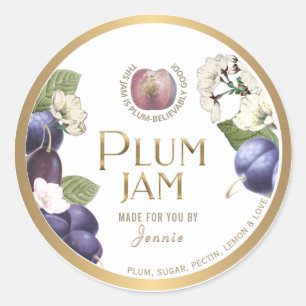 Witty Logo Design Elegant Plum Jam Preserves Classic Round Sticker