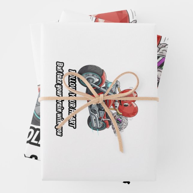witty relationship quote gift heart riding bike wrapping paper sheets (In situ)