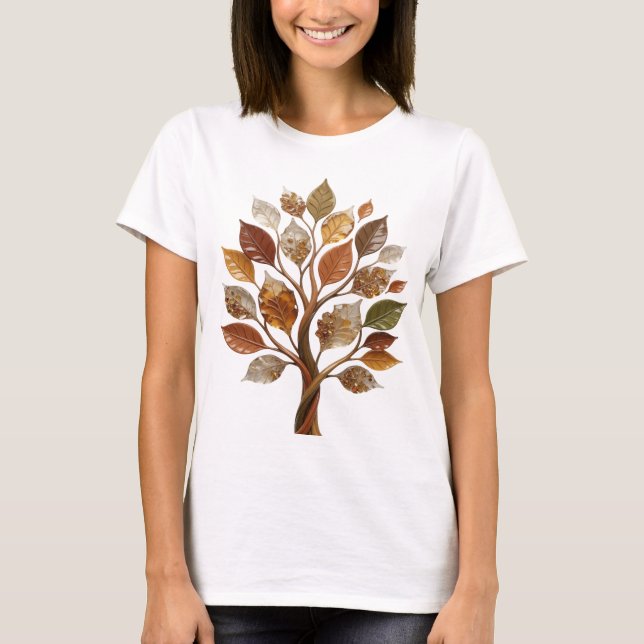 Witty Silver AUTUMN LEAVES TREE Statement Tee (Front)