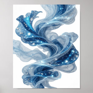 Witty Silver BLUE STARS IN SPACE 3D Text Art Poster
