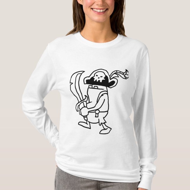 Wizard101 Doodle Pirate Gobbler (Black & White) T-Shirt (Front)