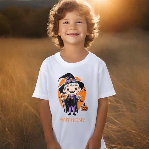 Wizard Boy with Name Personalized Halloween Tshirt