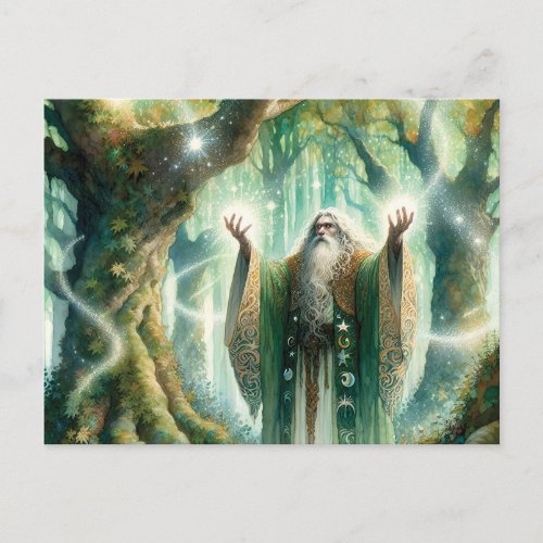 Wizard Casts Spell of Protection on Forest Postcard