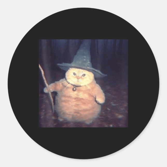 Wizard Cat Halloween Cat Meme _1  Classic Round Sticker (Front)