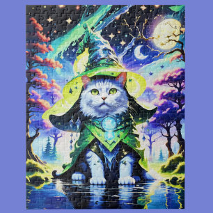 Wizard Cat In Moonlight Jigsaw Puzzle