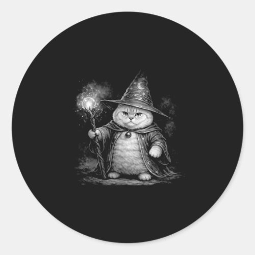 Wizard cat magic fantasy funny vintage tabby meme  classic round sticker