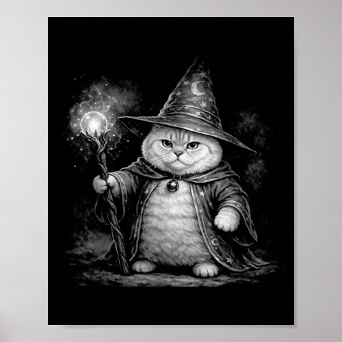 Wizard cat magic fantasy funny vintage tabby meme poster