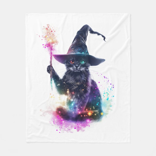 Wizard Cat Magic Fleece Blanket (Front)