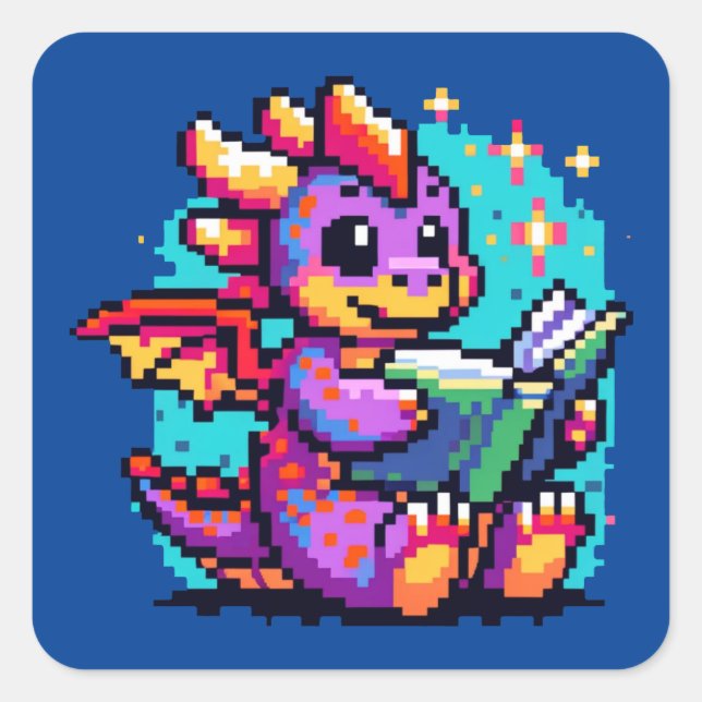 Wizard Cat - Magical Pixel Art Fantasy Design Square Sticker (Front)