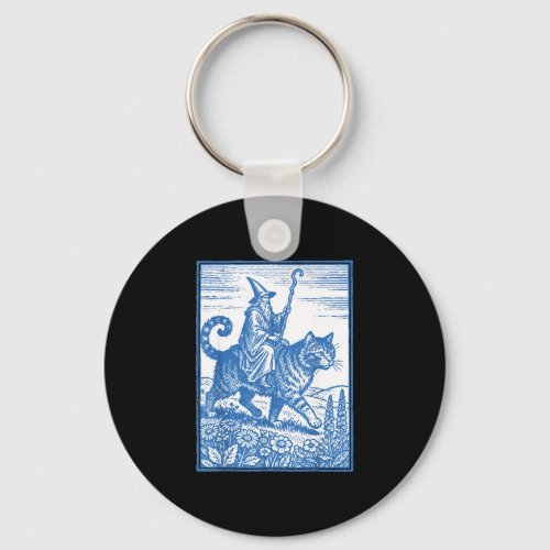Wizard cat rider funny cute meme  keychain