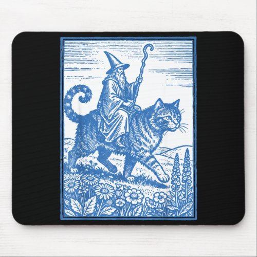 Wizard cat rider funny cute meme  mouse pad