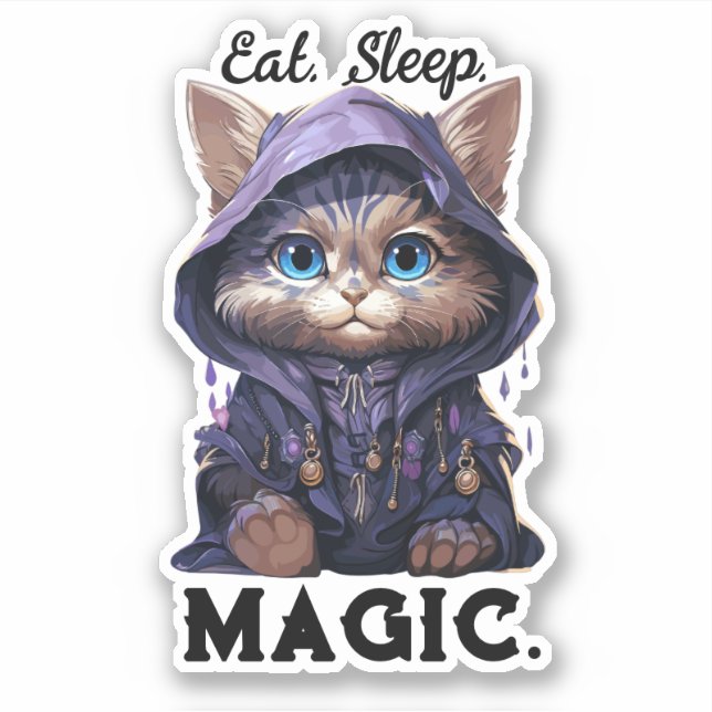 Wizard Cat Sticker - "Eat. Sleep. Magic." (Front)