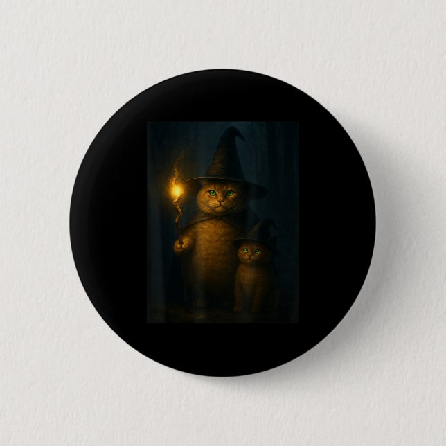 Wizard Cat Weird Funny Halloween Cat Meme  Button (Front)
