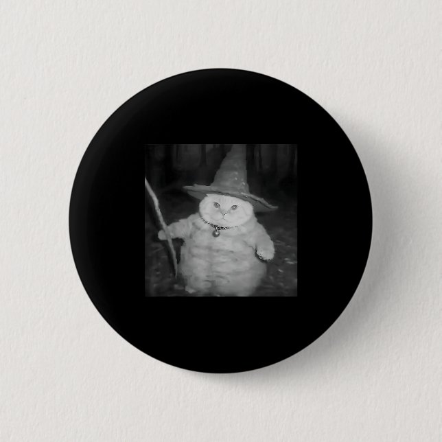 Wizard Cat Weird Funny Halloween Cat Meme  Button (Front)