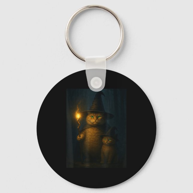 Wizard Cat Weird Funny Halloween Cat Meme  Keychain (Front)