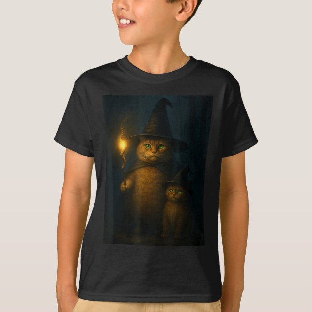 Wizard Cat Weird Funny Halloween Cat Meme  T-Shirt (Front)