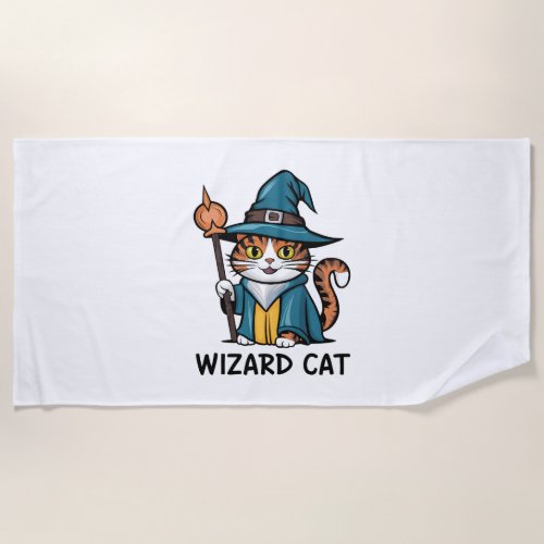 Wizard Cat with stars mystical magical cat lover Beach Towel