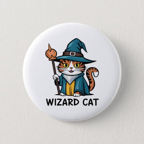 Wizard Cat with stars mystical magical cat lover Button