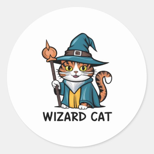 Wizard Cat with stars mystical magical cat lover Classic Round Sticker