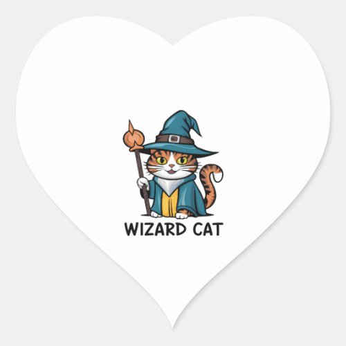 Wizard Cat with stars mystical magical cat lover Heart Sticker