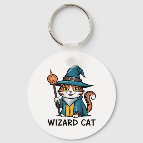 Wizard Cat with stars mystical magical cat lover Keychain