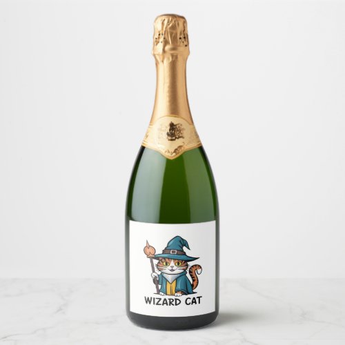 Wizard Cat with stars mystical magical cat lover Sparkling Wine Label