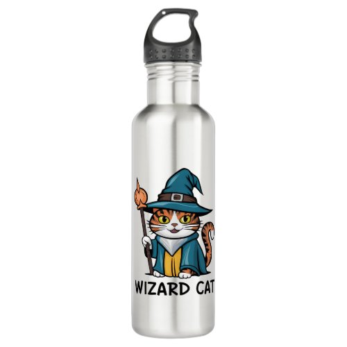 Wizard Cat with stars mystical magical cat lover Stainless Steel Water Bottle