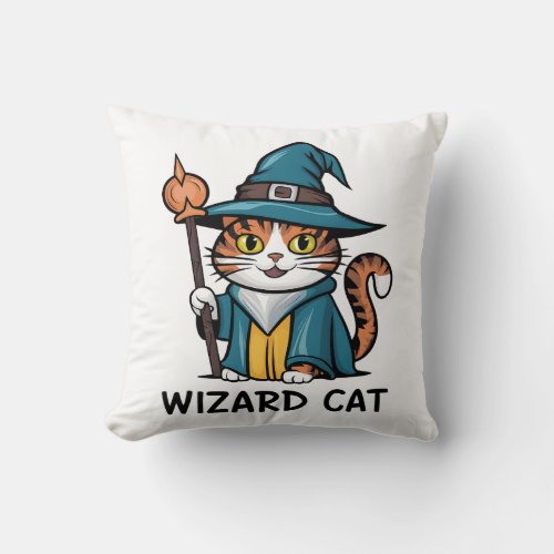 Wizard Cat with stars mystical magical cat lover Throw Pillow