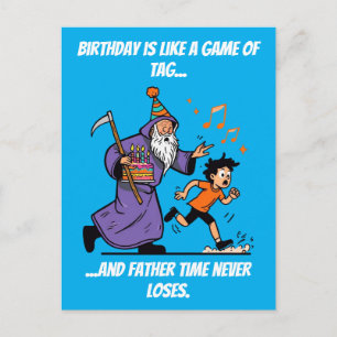 Wizard Chases Kid Funny Birthday Tag Gag Postcard