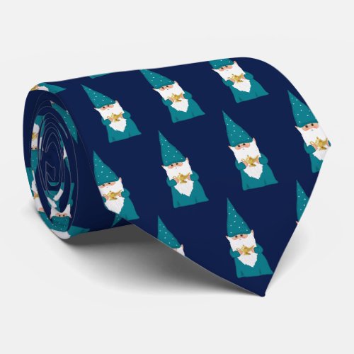 Wizard Christmas Gnome on Navy Blue Neck Tie