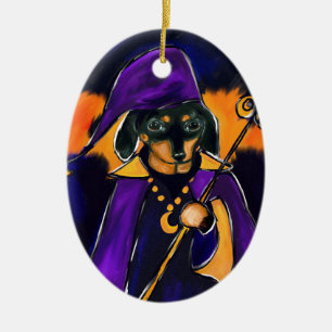WIZARD DACHSHUND CERAMIC ORNAMENT