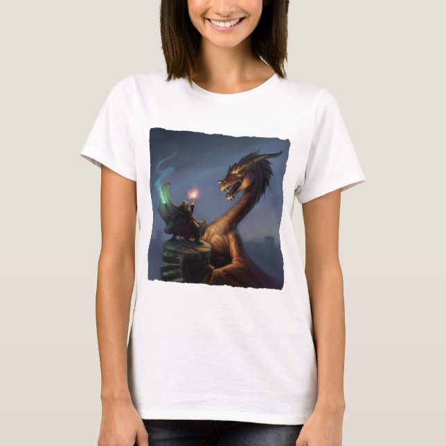 Wizard Defense - Dragon & wizard T-Shirt (Front)