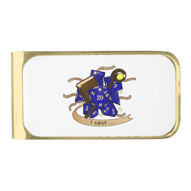 Wizard Dice Design Gold Finish Money Clip (Front)