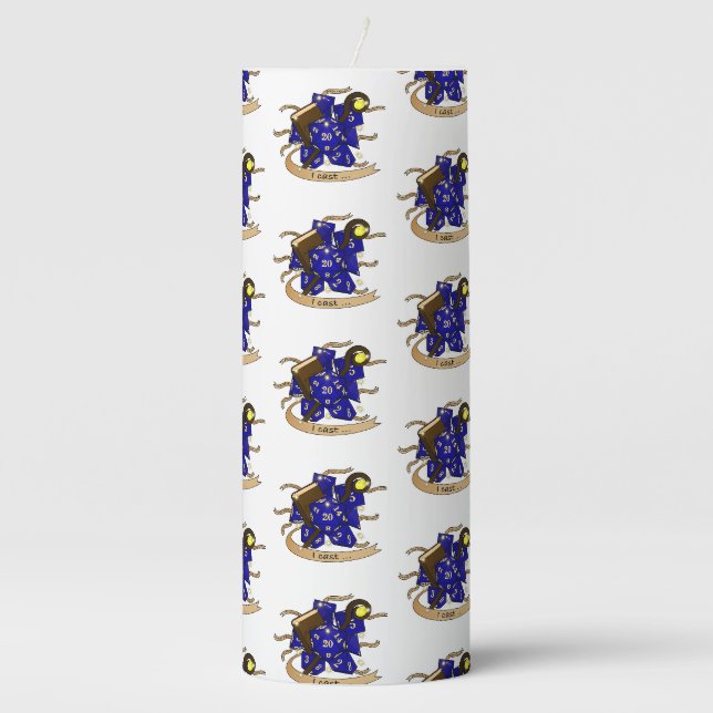 Wizard Dice Design Pillar Candle (Front)