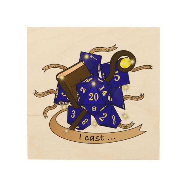 Wizard Dice Design Wood Wall Art (Front)