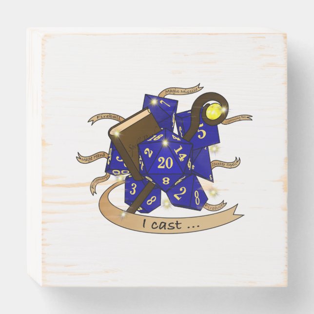 Wizard Dice Design Wooden Box Sign (Front Horizontal)