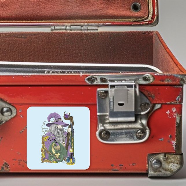Wizard Dragon Fantasy Purple  Square Sticker (Creator Uploaded)