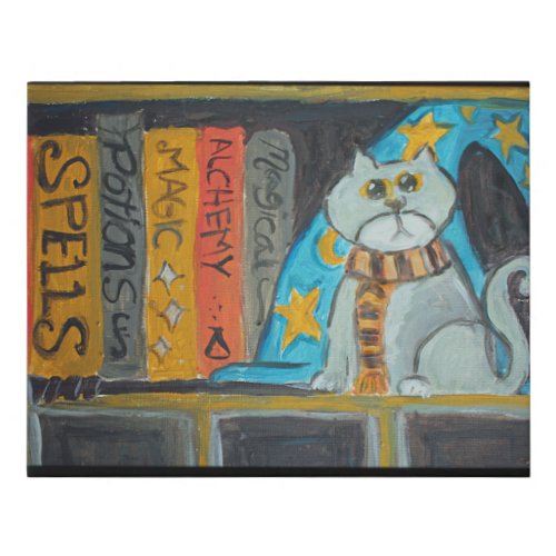 Wizard Folk Art Cat Painting Faux Canvas Print