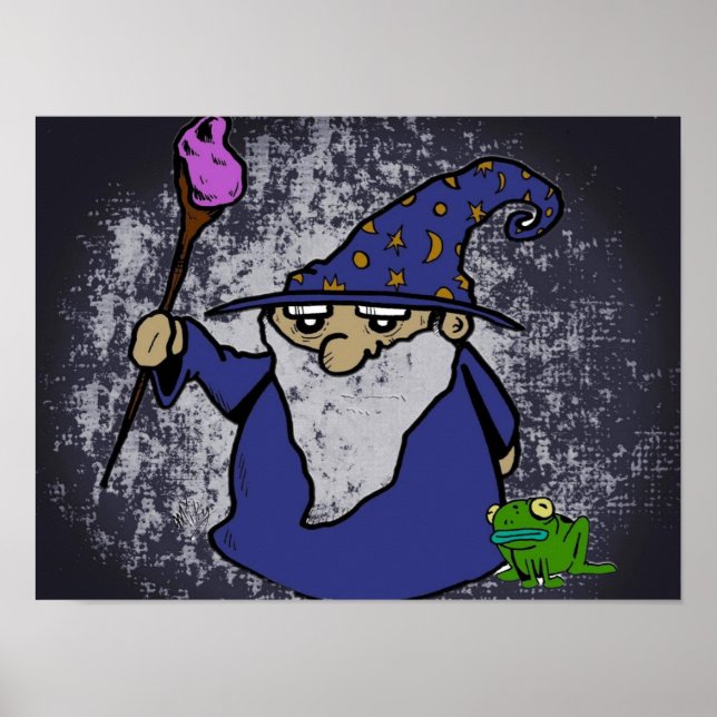 Wizard & Frog B&W Background Poster (Front)
