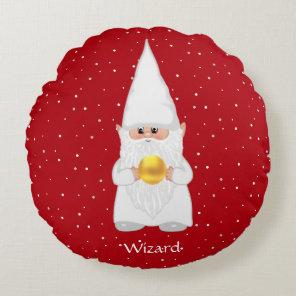 Wizard Gnome & Gold on Red Round Pillow
