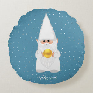 Wizard Gnome & Gold on Sapphire Blue Round Pillow