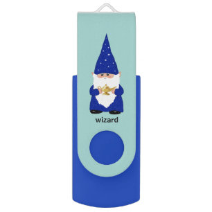 Wizard gnome  on light blue flash drive