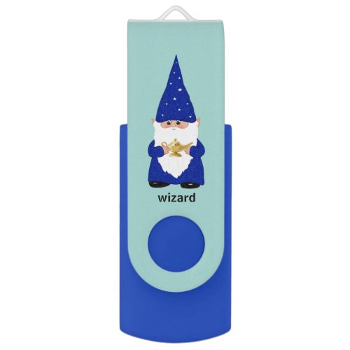 Wizard gnome  on light blue flash drive