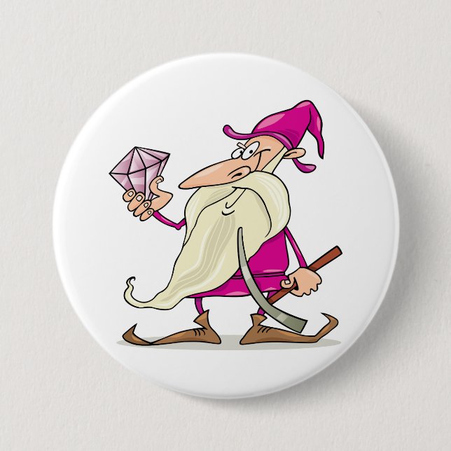 Wizard Gnome with Large Diamond Gemstone Button (Front)