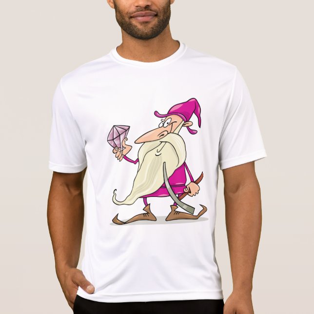 Wizard Gnome with Large Diamond Gemstone T-Shirt (Front)