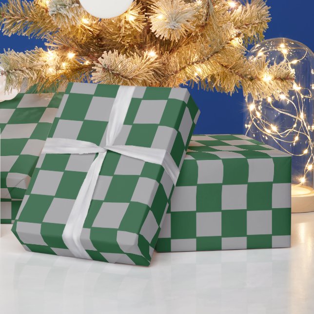 Wizard Green and Gray Checkered  Wrapping Paper (Holidays)