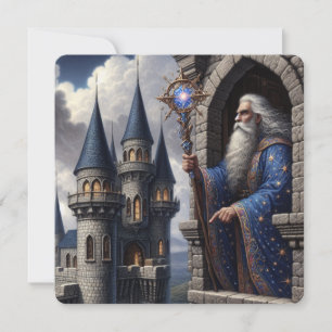 Wizard In Castle Tower Holiday Card