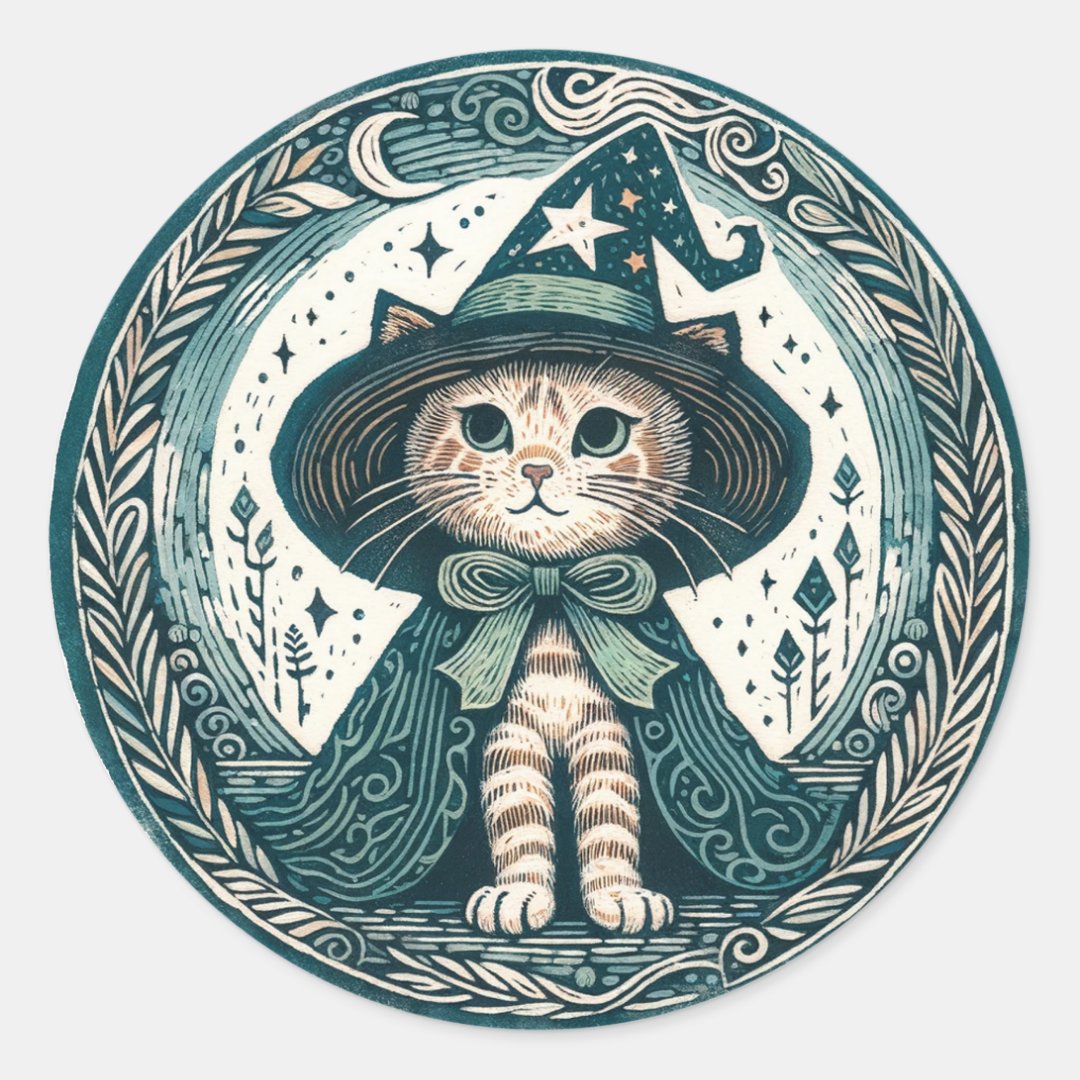 Wizard Kitty cat Classic Round Sticker (Front)